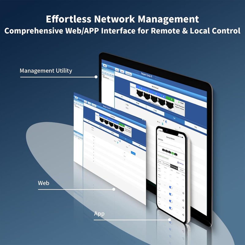 Goalake 5 Port Gigabit Switch, Easy Smart Managed Ethernet Switch, Network Hub, Ethernet Splitter, Plug & Play, Fanless Metal Design, VLAN, Qos, Support PoE Powered, Desktop or Wall Mount - Image 2